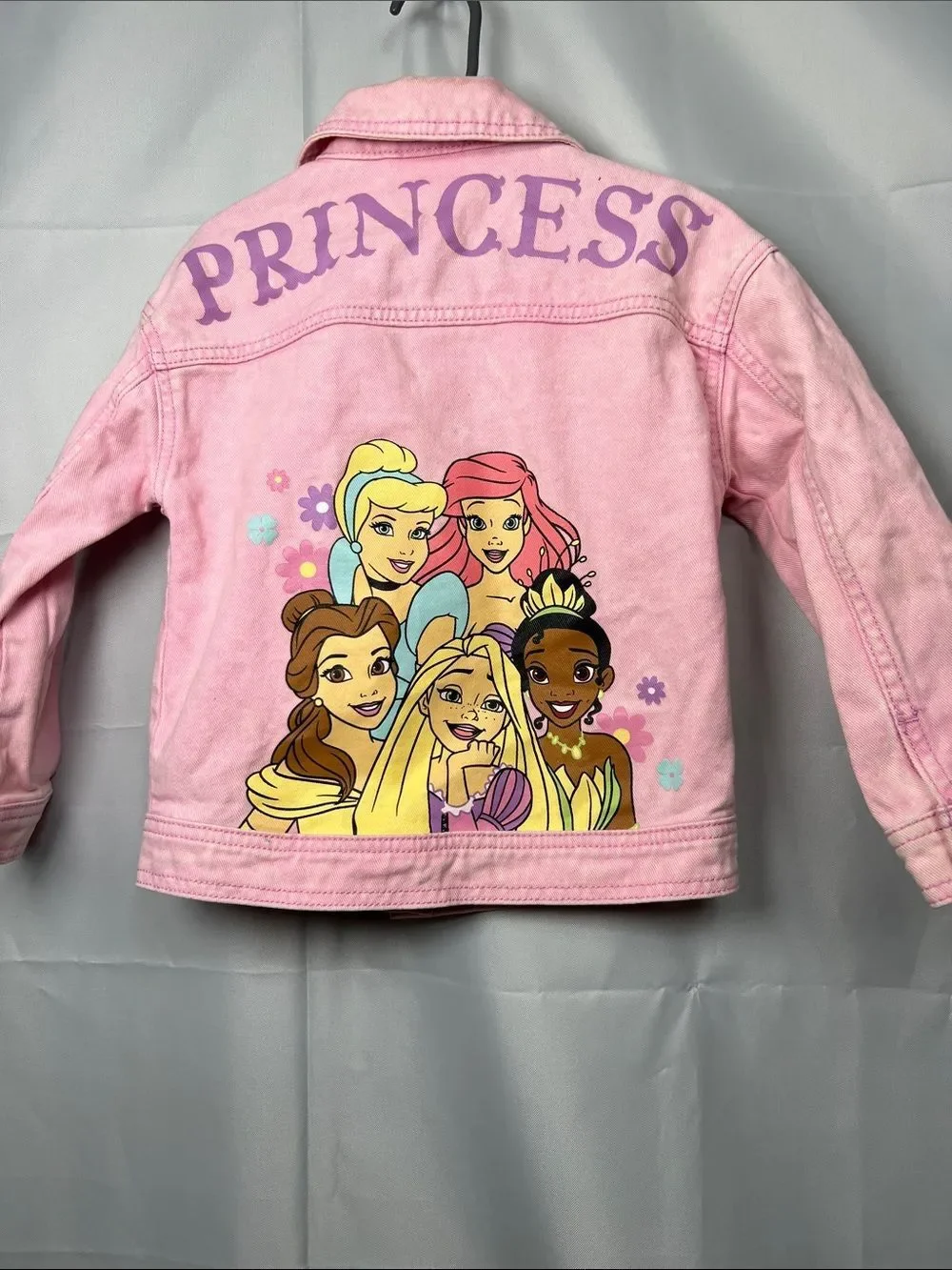 Disney Princess pink denim jacket with princess embroidery and graphic size 5